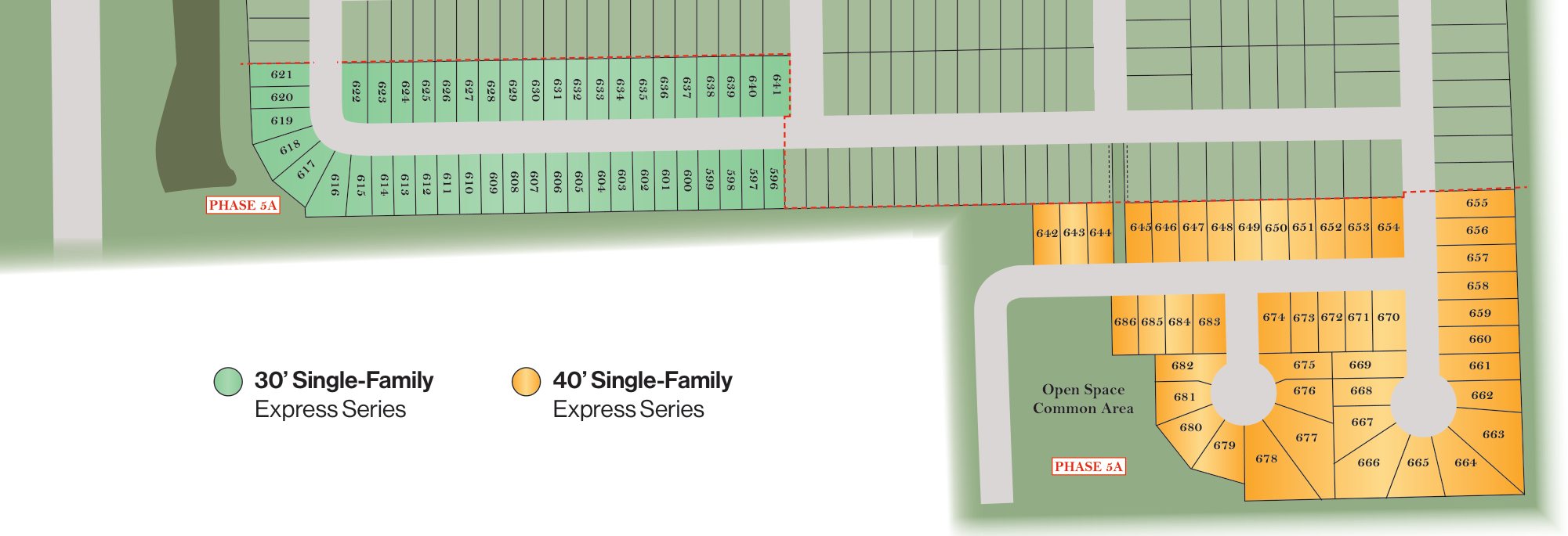 Site plan of Avalon Woods (Phase 5) with each available homesite outlined