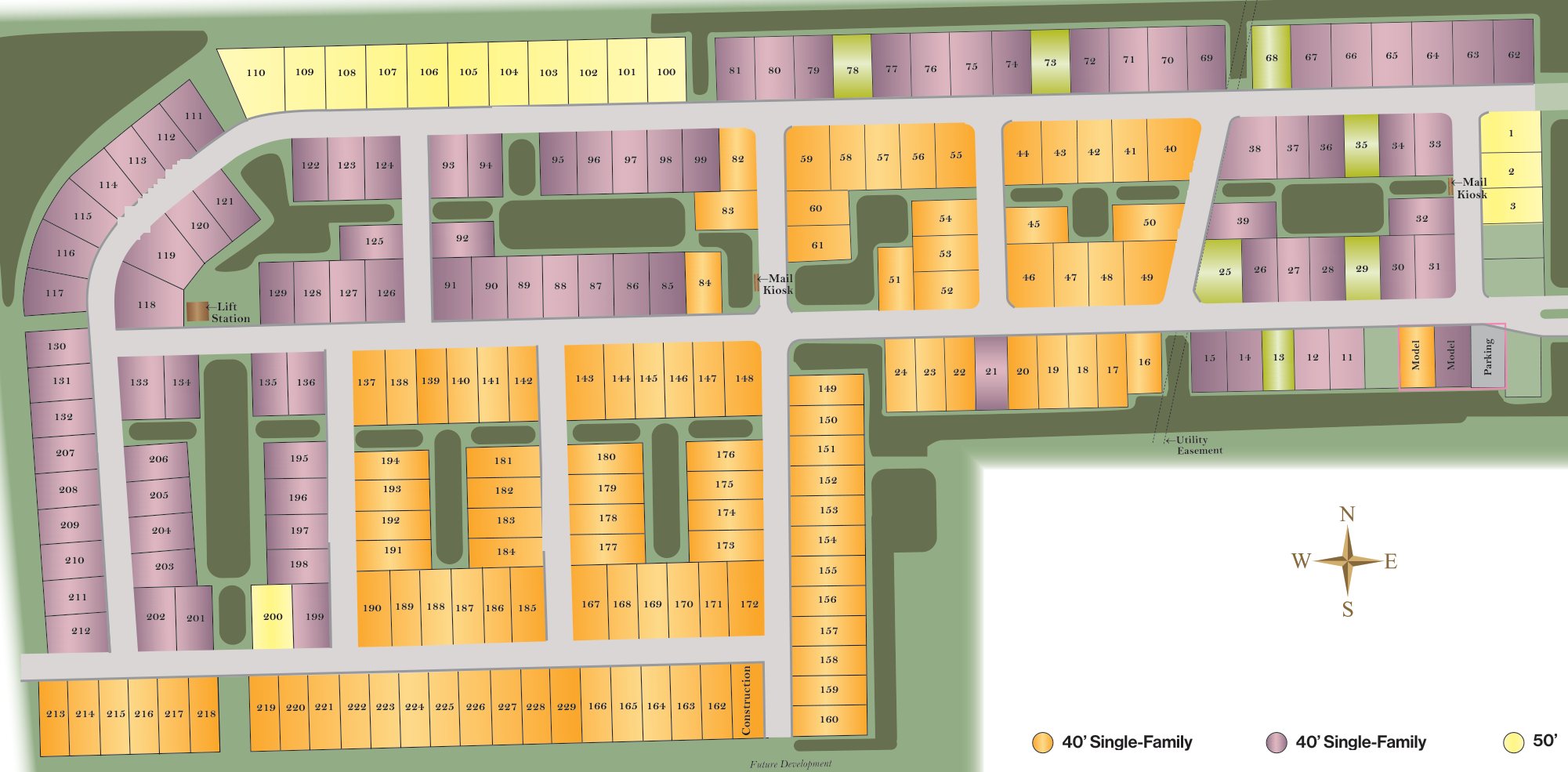 Site plan of Briarwood with each available homesite outlined