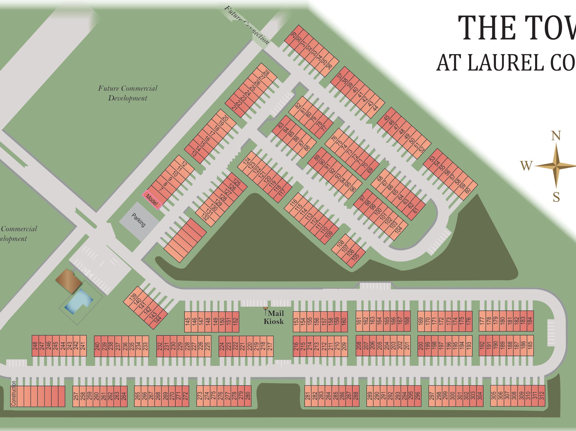 Site plan of Laurel Commons with each available homesite outlined
