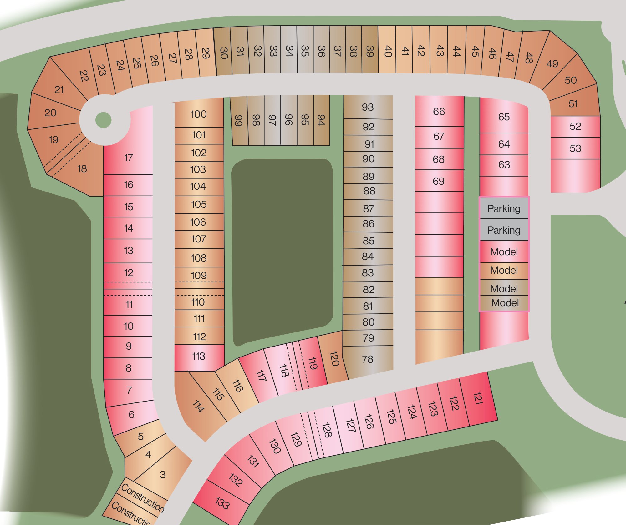 Site plan of Mockingbird Reserve with each available homesite outlined