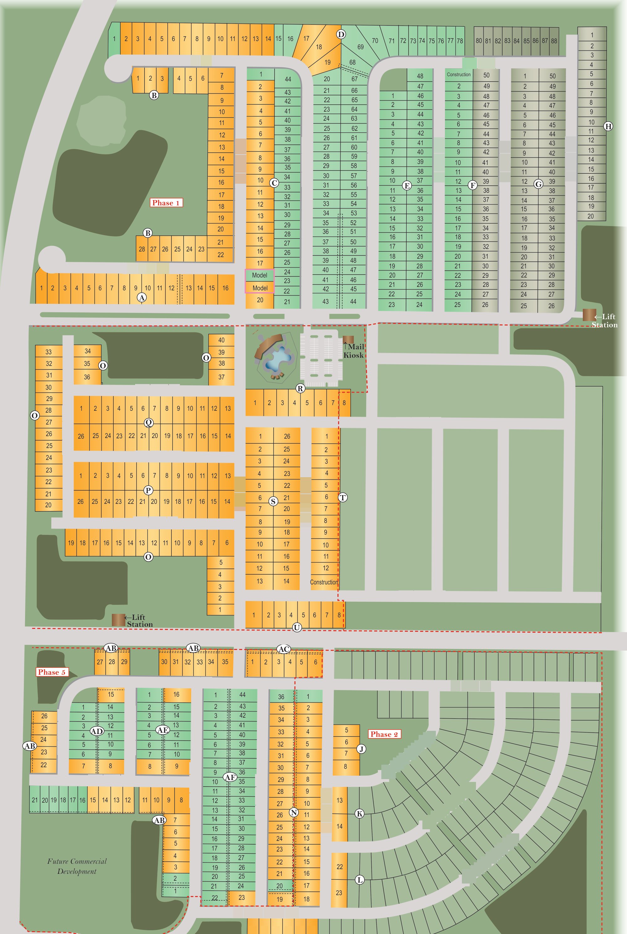 Site plan of Ocala Crossings South with each available homesite outlined
