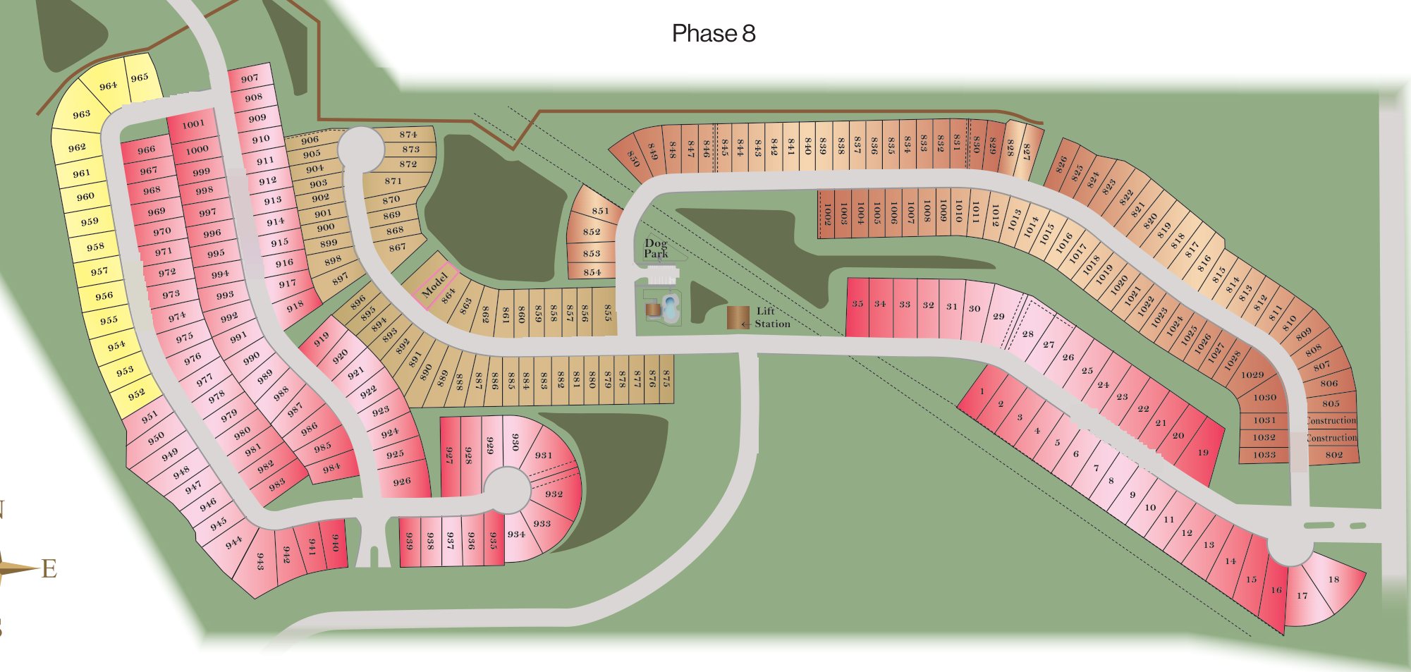 Site plan of Ocala Preserve with each available homesite outlined