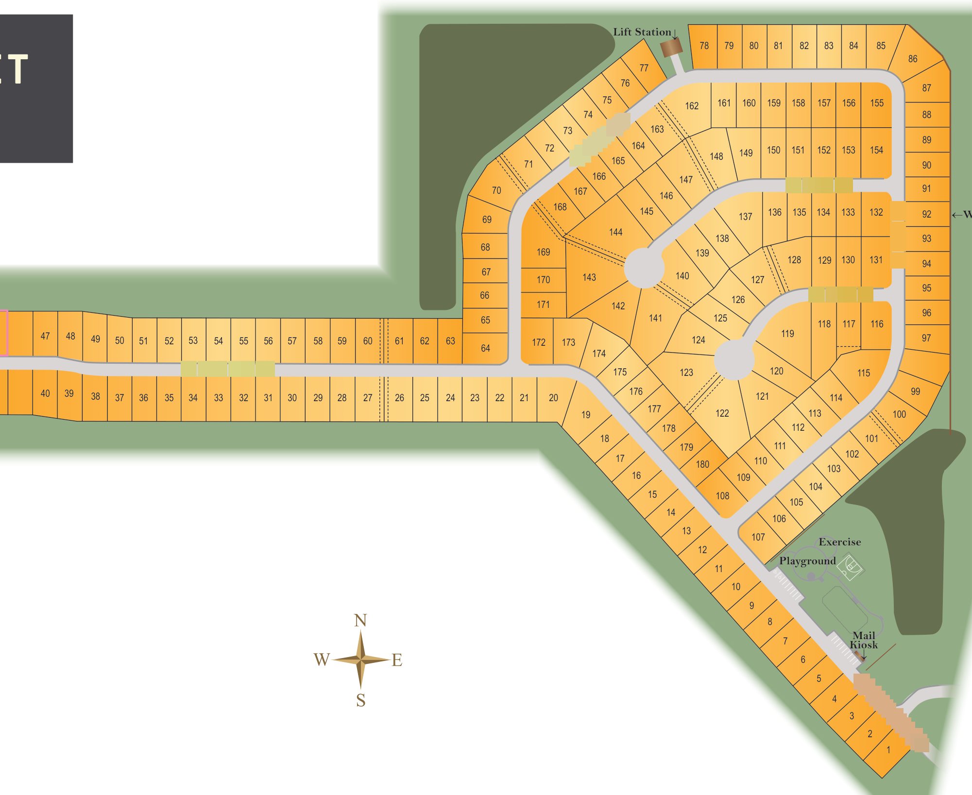 Site plan of Sunset Hills with each available homesite outlined