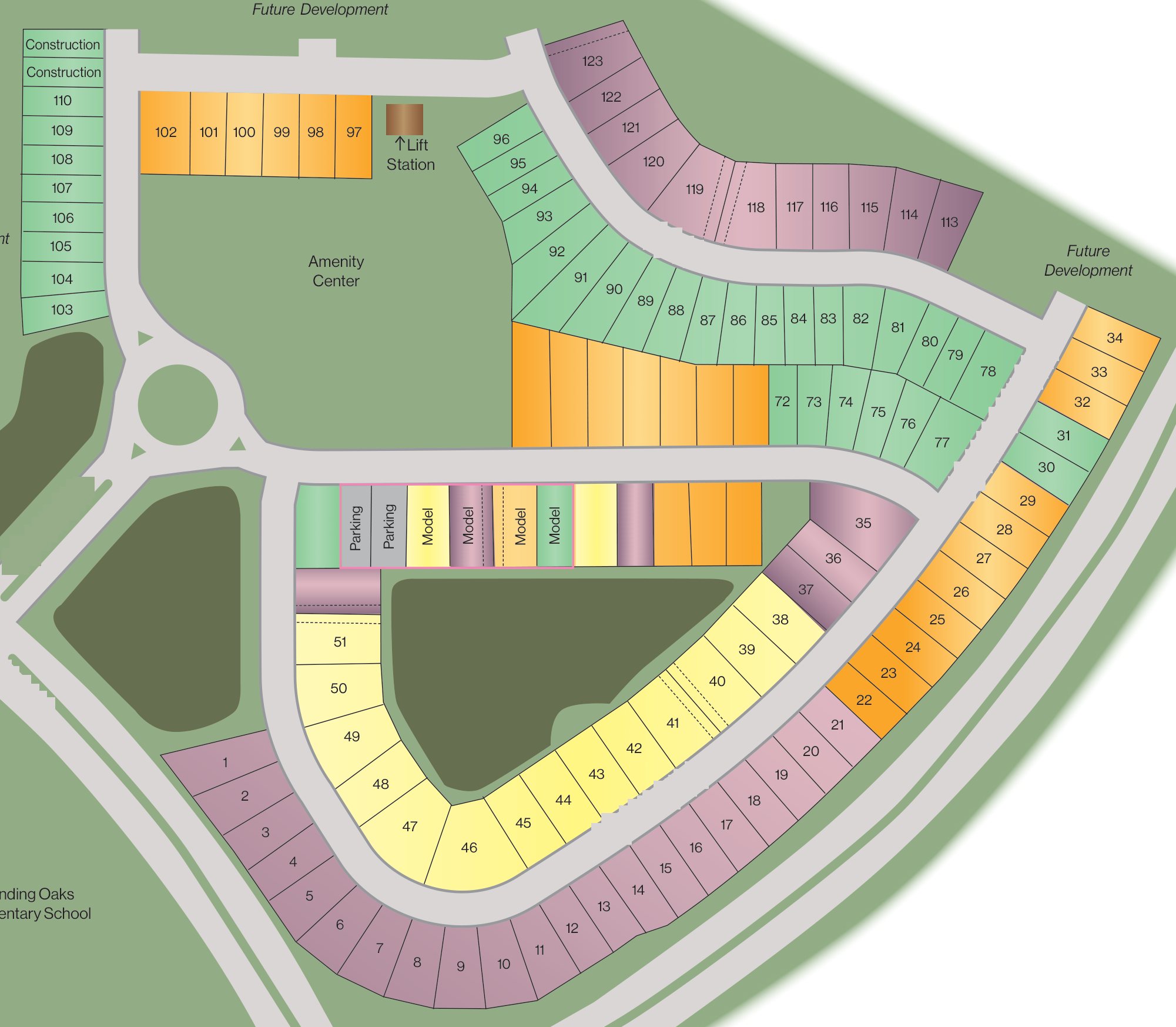 Site plan of Tartan Farms with each available homesite outlined