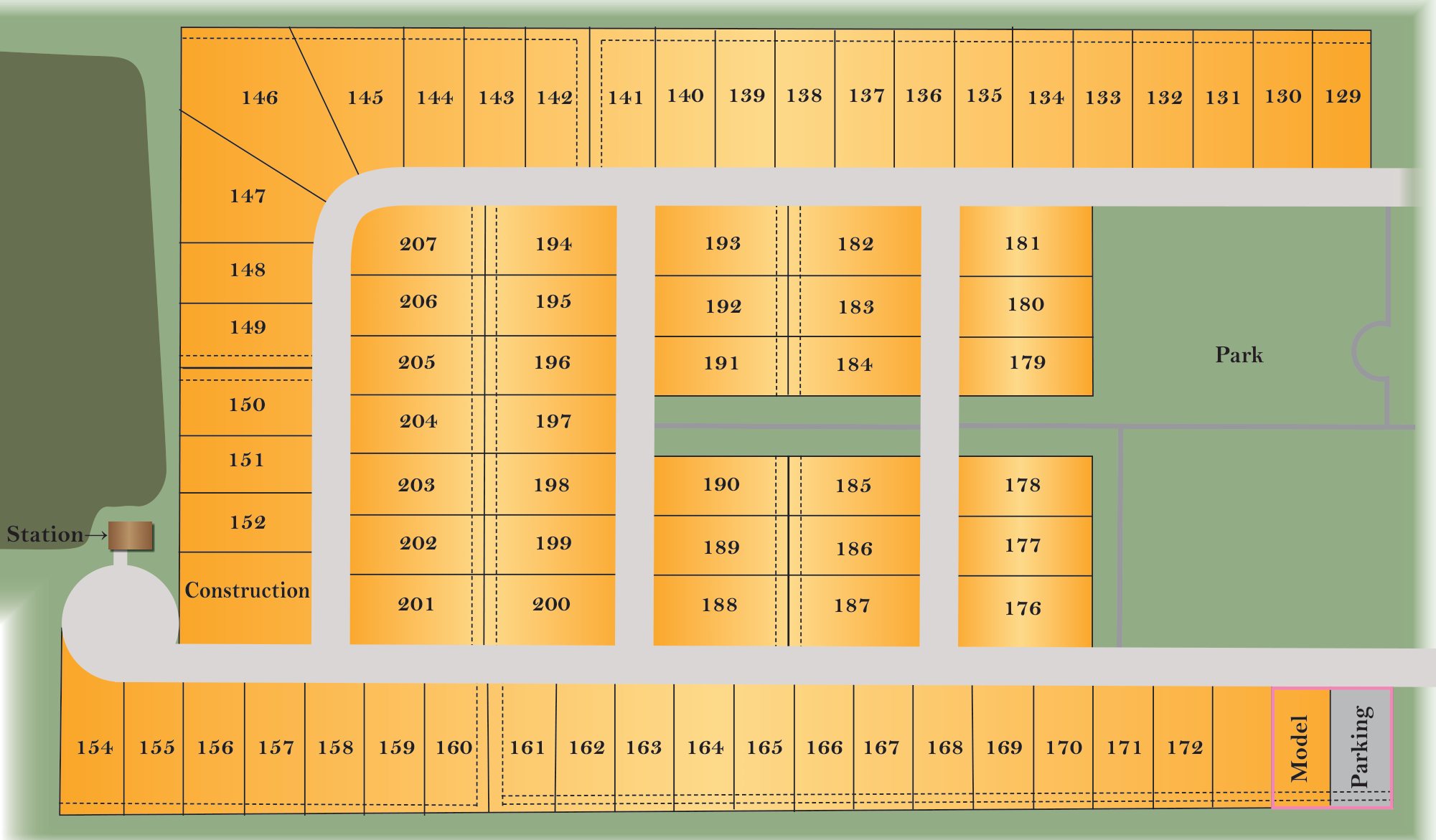 Site plan of Triumph with each available homesite outlined